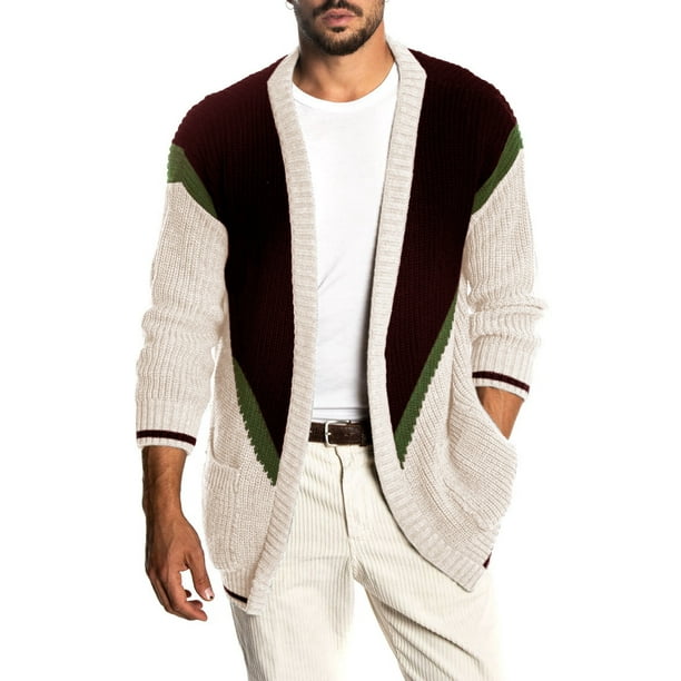 SportsX Mens V-Neck Knitwear Silm Fit Color Block Single-Breasted Open Front Sweaters SportsX Mens V-Neck Knitwear Silm Fit Color Block Single-Breasted Open Front Sweaters